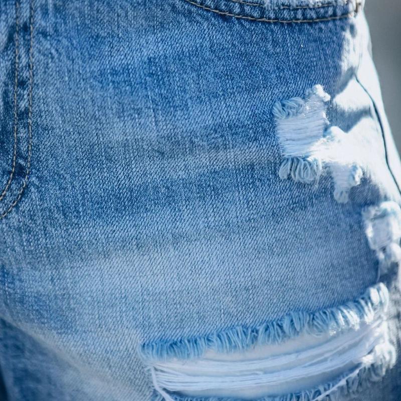 GMXIA Broken High Waisted Rolled Denim Shorts