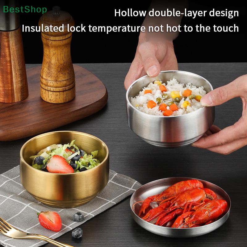 Stainless Steel Korean Style Food Storage Bowl For Rice, Snacks & Meal Prep,Double-layer Thick Durable