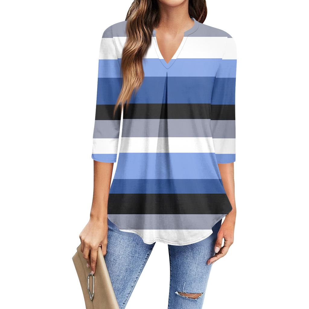 Dámské módní ležérní tričko s tříčtvrtečním rukávem, top s potiskem a výstřihem do V