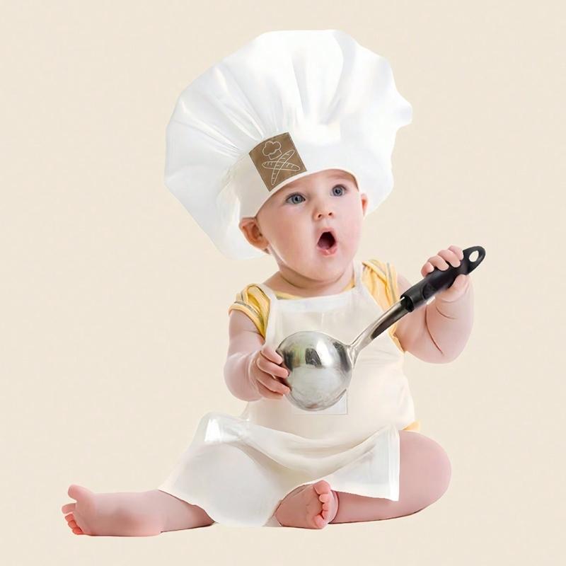 2Pcs/set Newborns Baby Cook Costume Set Photography Props Lovely Cooking Hat and Matching Apron for Photoshoots