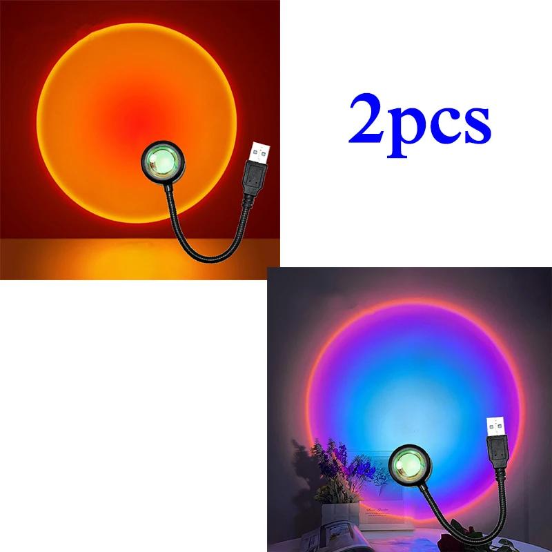 1-3PCS LED Sunset Lamp Nightlights USB Projector Birthday Party Decoration Mood Lights For Bedroom Living Room Wall Photography