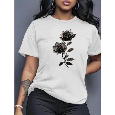 Europäische Größe Damen Exquisites Print-T-Shirt - Damen Sommerkleidung, Modischer Print, Atmungsaktiv und Bequem, Rundhals Damen-T-Shirt