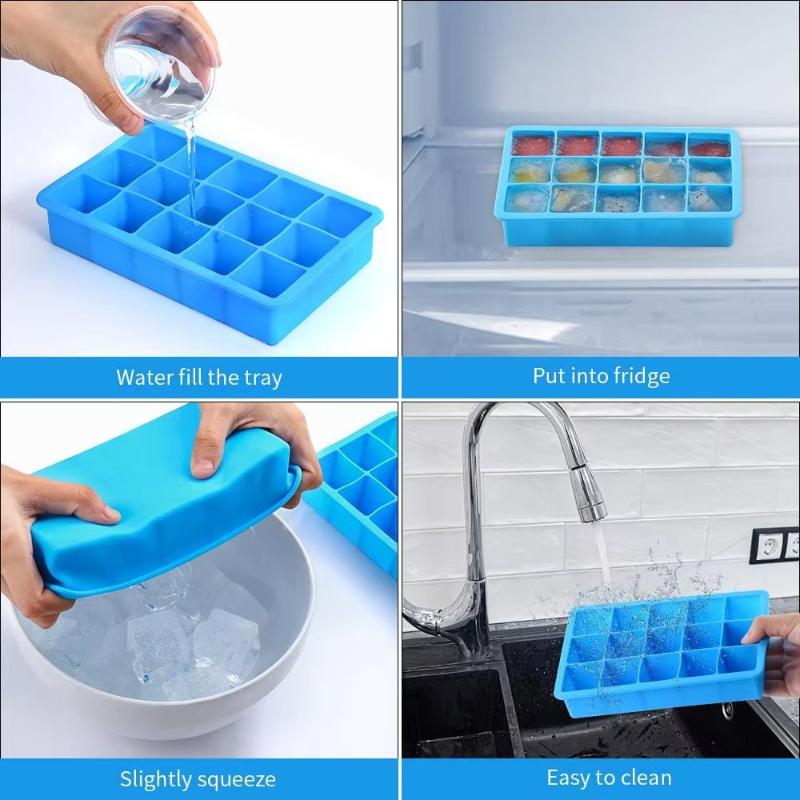 Ice Cube Trays Silicone Reusable Large Square Ice Cube Molds with Removable Lids,Stackable Big Ice Trays for Freezer,Whiskey