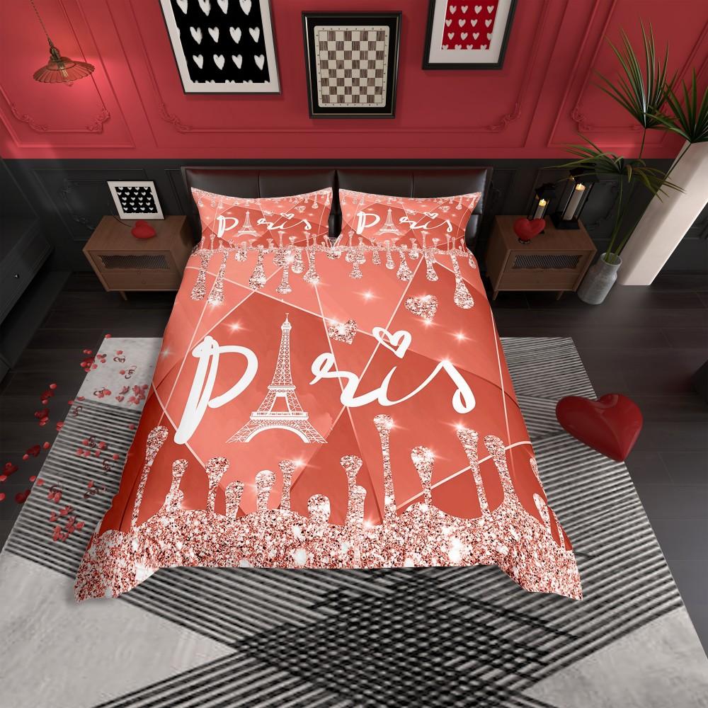 Comforter Homewish Red Sequin Print For Teensromantic Anniversary Paris Bedding Seteiffel Tower Reversible Bed Set