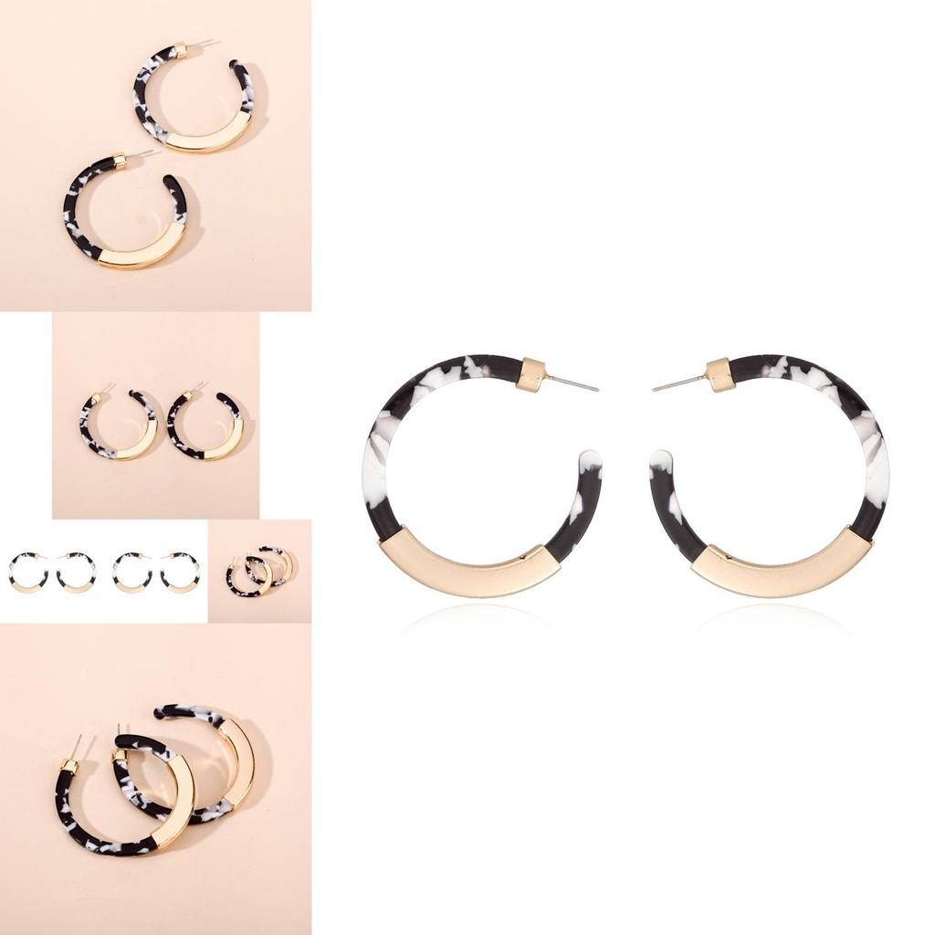 Modern Street Style C-shaped Earrings In Black And White Alloy With Creative Design