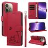 For Oppo A5 Energy 5G (China)/Oppo A5 Pro 5G (Global) Case Cat Pattern Imprint Leather Phone Cover with Wrist Strap