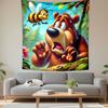 "Scared Bear Meets Buzzing Bee" Patterned Tapestry Decorative Wall Hanging, Home Bedroom Living Room Decor