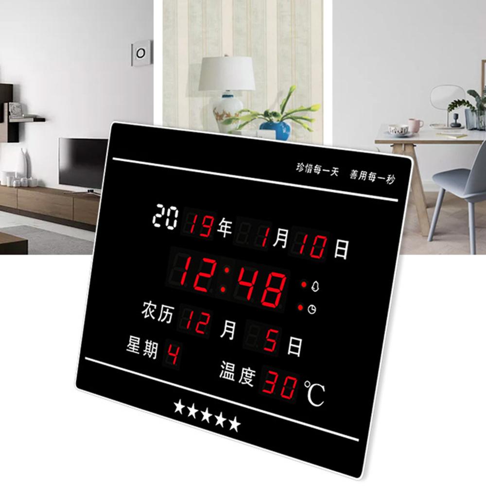 LED Sürekli Takvim Elektronik Saat Dijital Duvar Saati Alarm Saatlik Chiming Sıcaklık Masa Saatleri Oturma Odası Dekorasyon