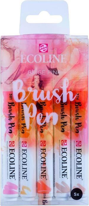 Royal Talens - Ecoline Liquid Aquarelle Dessin Peinture Pinceaux Stylos - Lot de 5 - Tons Rose Beige