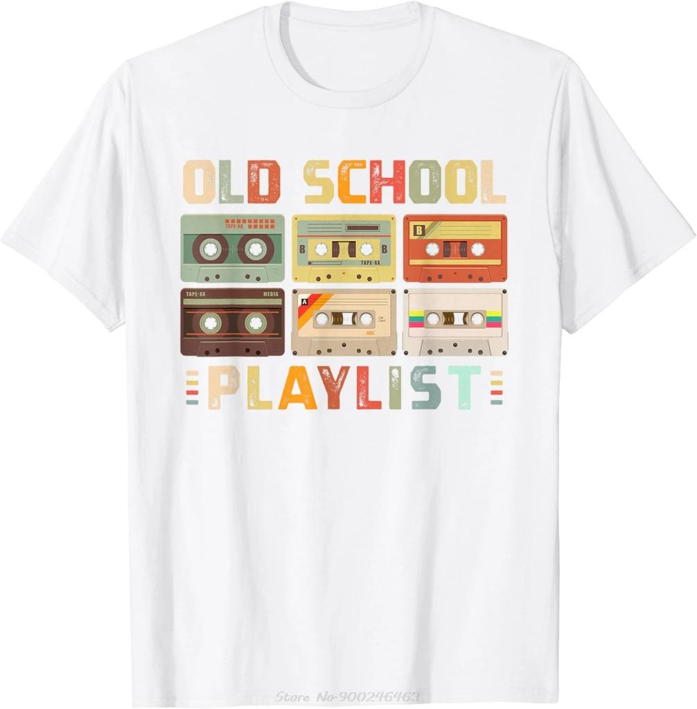 Cassette Music Vintage Playlist Print Cotton Tshirt Summer Unisexs Hiphop Casual Shortsleeved Shirt