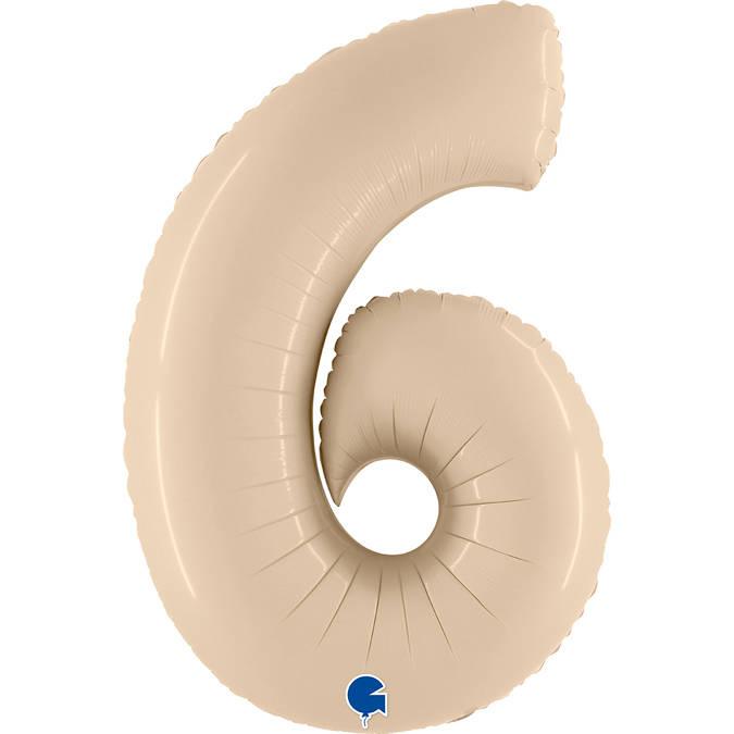 Balon Foliowy Cyfra 6, Satynowa Kremowa 66Cm Grabo