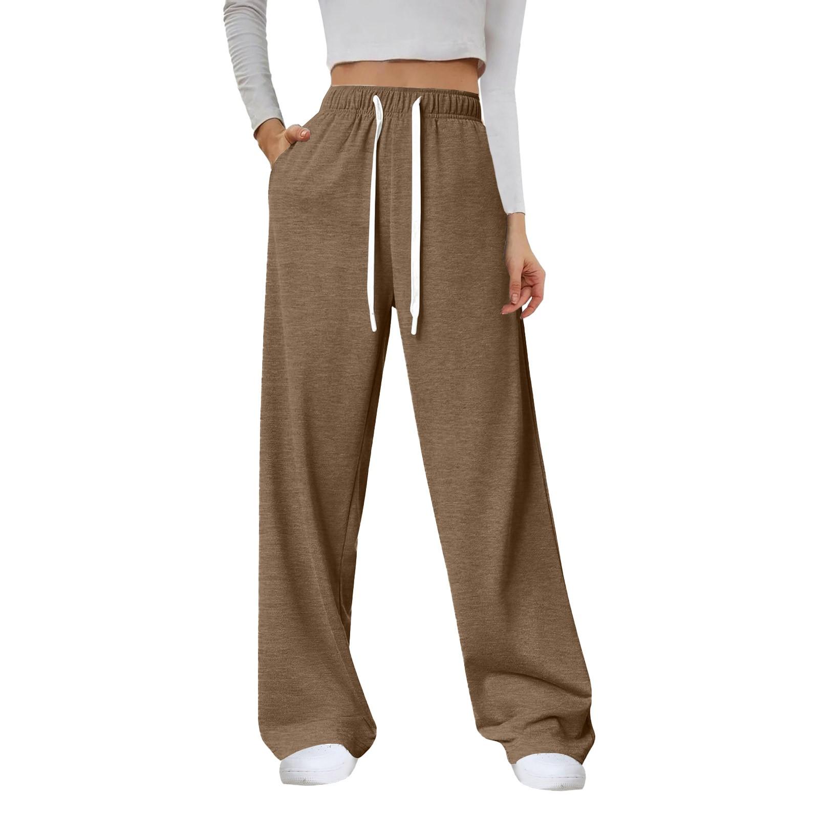 

Женские однотонные свободные повседневные брюки для фитнеса с высокой талией и карманами, спортивные брюки, длинные брюки XXL коричневый