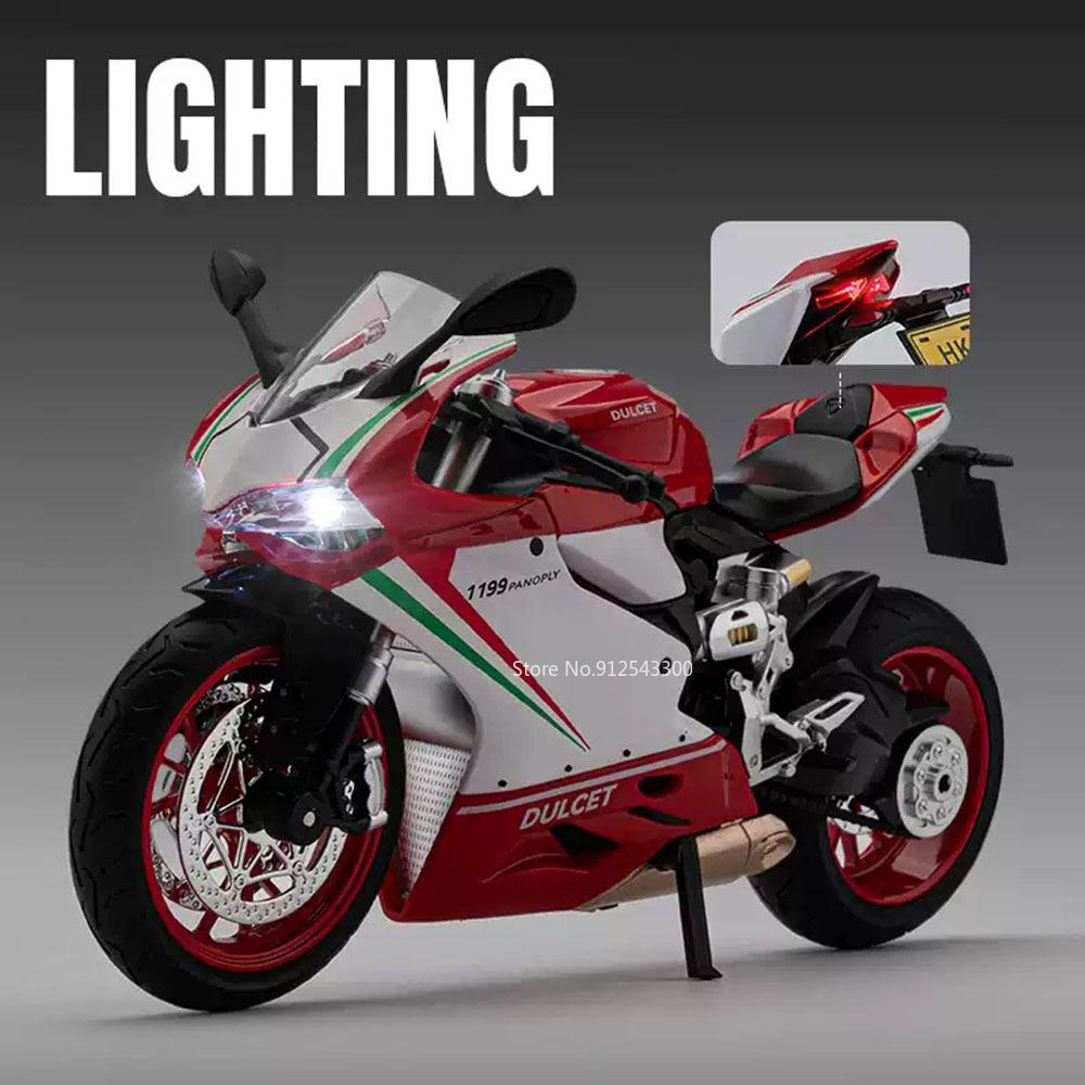 Scale 1:9 1199 V4S Motorcycle Car Model Toy Linkage Wheel Steering Shock Absorption Motorbikes Models Toys Kids Presents