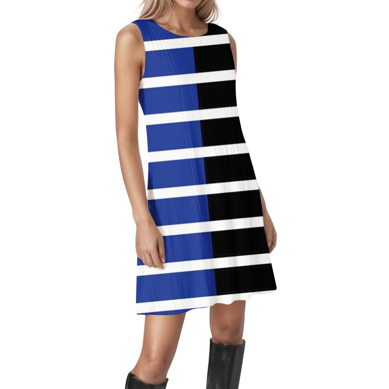 

Женские платья в полоску, клетчатые, с круглым вырезом, без рукавов, повседневные платья XXL