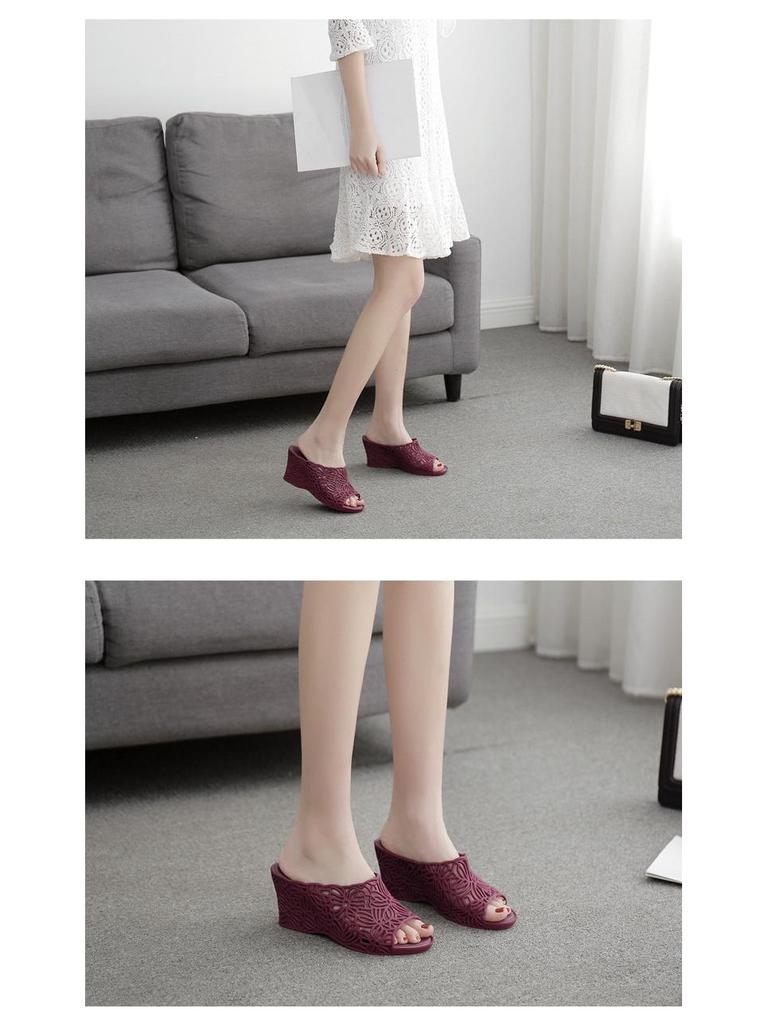 Women's Summer Non-Slip Hollow Wedge Heel Jelly Sandals