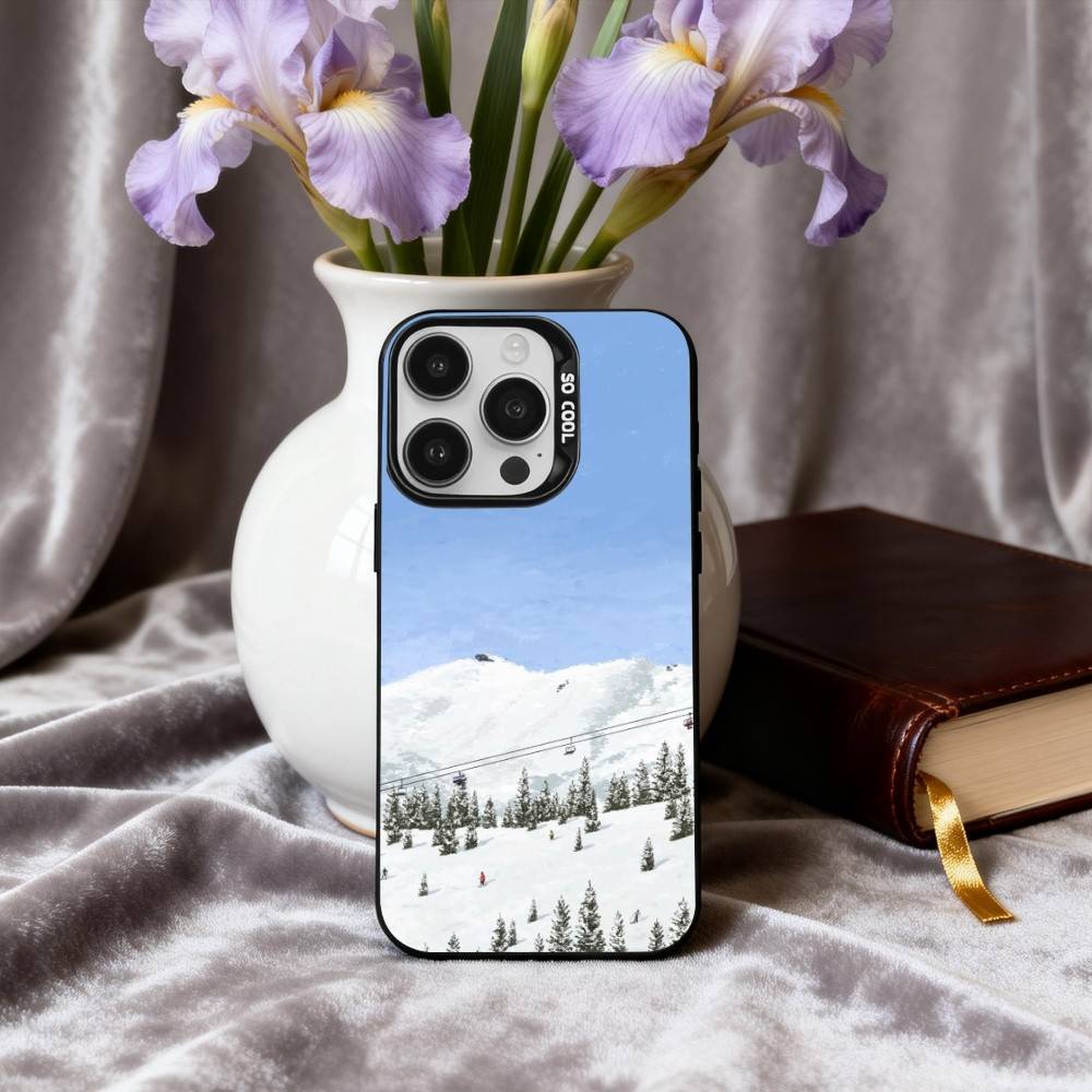 S-Schneeberg S-Skifahren Ski Handyhülle Für iPhone17,16,15,14,13,12,11 Plus,Pro Max Schwarz Candy Silber Beschichtet Hülle