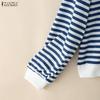 ZANZEA Women Casual Round Neck Long Sleeve Stripe Cardigan Blouse