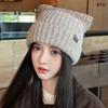Two-tone cute cat ear knitted hat for women, autumn and winter, cold-proof, ear-protecting, face-slimming pullover beanie