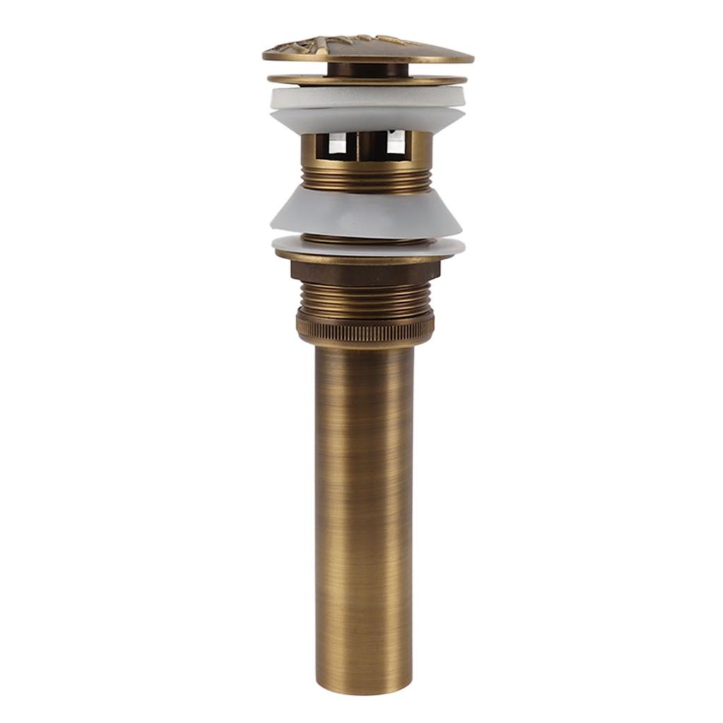 Pop Up Sink Drain Vintage Sink Vessel Drain Stopper Plant Pattern Brass Quick Drainage Sink Parts for Bathroom Basin