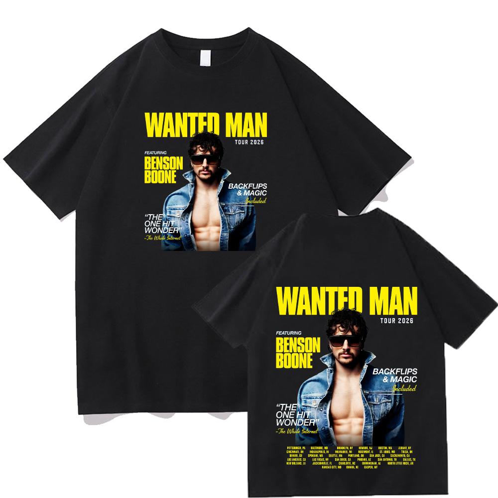 Benson Boone Wanted Man Tour 2026 Футболки Мужские Женские Одежда Мода Топы с коротким рукавом Хлопок Повседневные Футболки Уличная мода XS чёрный