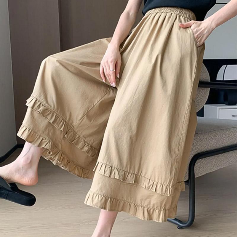 Pants for Women High Waist Long Trousers Plus Size Skirt and Shorts Two-in-one Thickened Stretchy Solid Colour Versatile Casual Wide Leg Pants