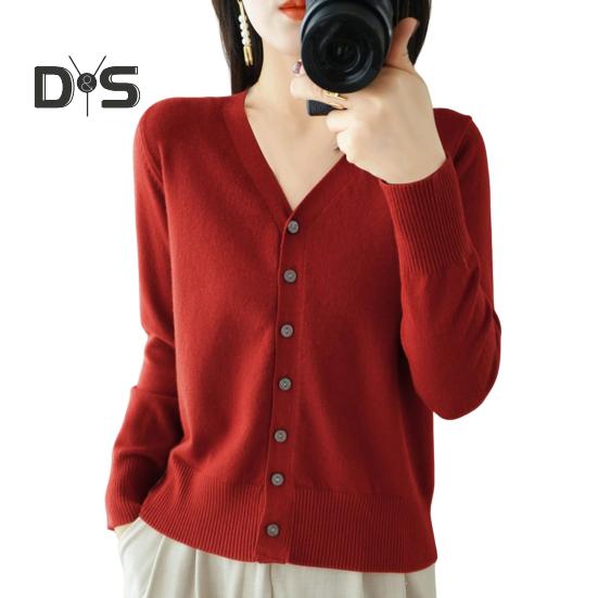 Women Knitting Sweater V-Neck Long Sleeve Button Down Sweater Cardigan Solid Color Loose Fit Crochet Texture Coat