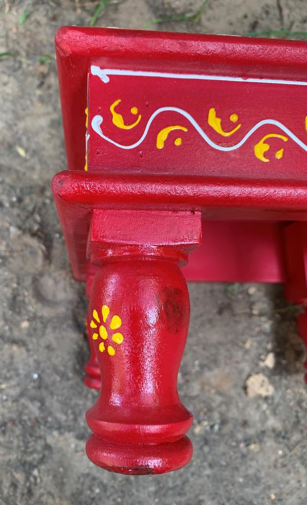Hand Painted Wooden Chowki | Traditional Indian Pooja Bajot | Colorful Folk Art Decor