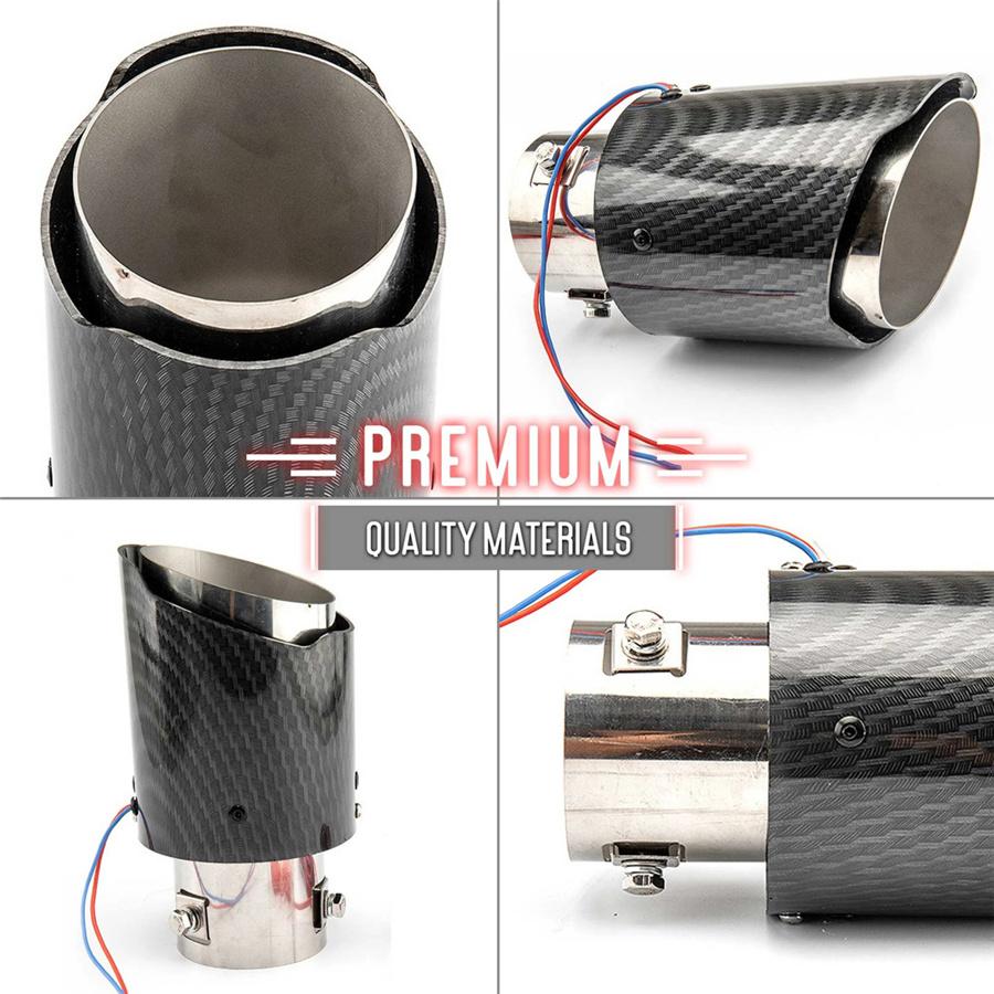 35-61mm Einlass Carbonfaser-Look Auto Auspuff Schalldämpfer Rohrabdeckung mit rotem LED-Licht