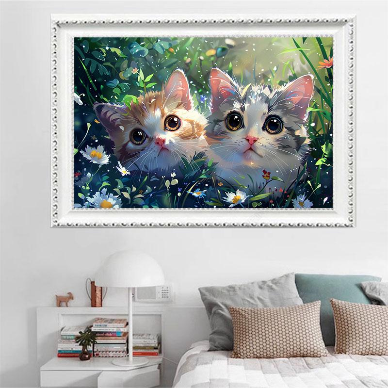 5d DIY Diamond Painting Cross Stitch Cute Animals Two Cats Diamond Embroidery Mosaic Full Round Drill Home Decor Arts