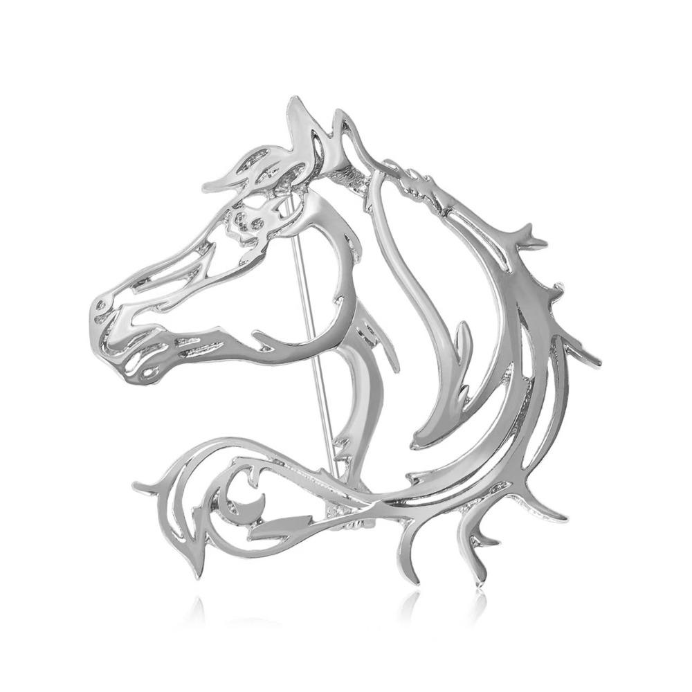 Unisex Hollow Out Horse Brooches Simple Design Classic Style Animal Pins Metal Brooch Pins New Year Gift