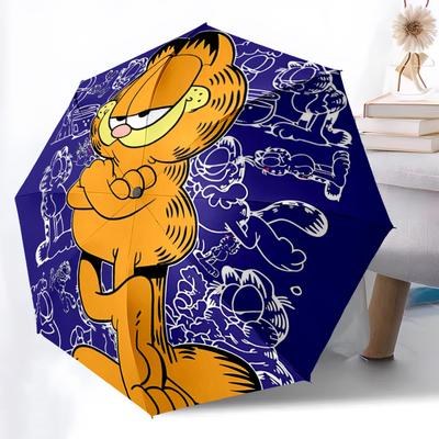 1PC Garfield Automatic Folding Umbrella - Compact 8-Rib Design, Durable Plastic & Iron, Daily Use F010639