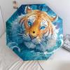 Tiger Head  Pattern, Automatic Folding Umbrella, Portable and Foldable Design, 8 Ribs, a Christmas or Birthday Gift.