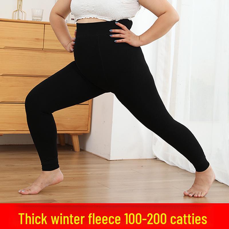 Übergröße Hohe Taille Samt Baumwolle Leggings für Winter - Einfarbig, Warm, für Frauen bis 200 lbs