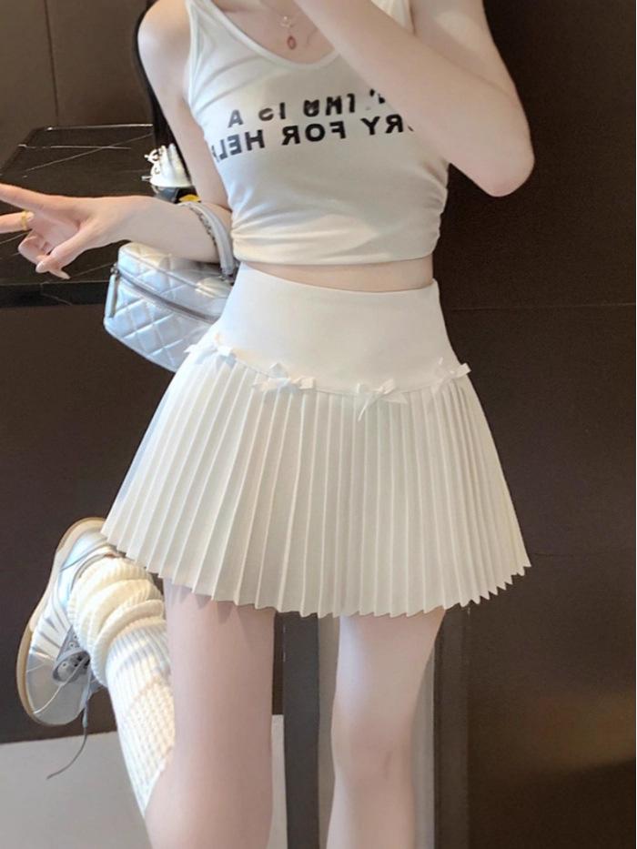 Mini-jupe plissée A-line à nœud doux - Taille haute, amincissante, style universitaire pour femmes