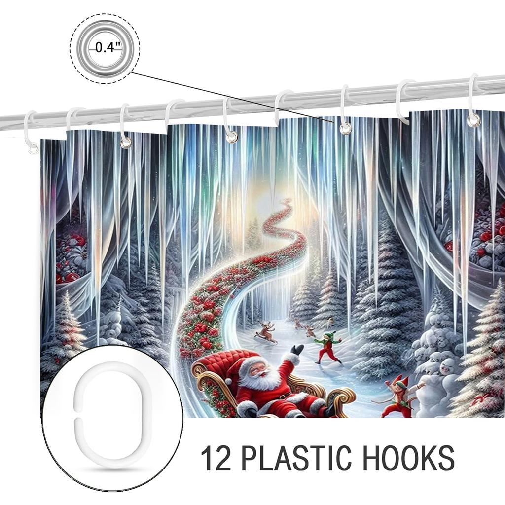 Christmas Santa Claus Decoration Dwarf Pattern Bathroom Shower Curtain with 12 Hooks Home Bathroom Decoration Accessories