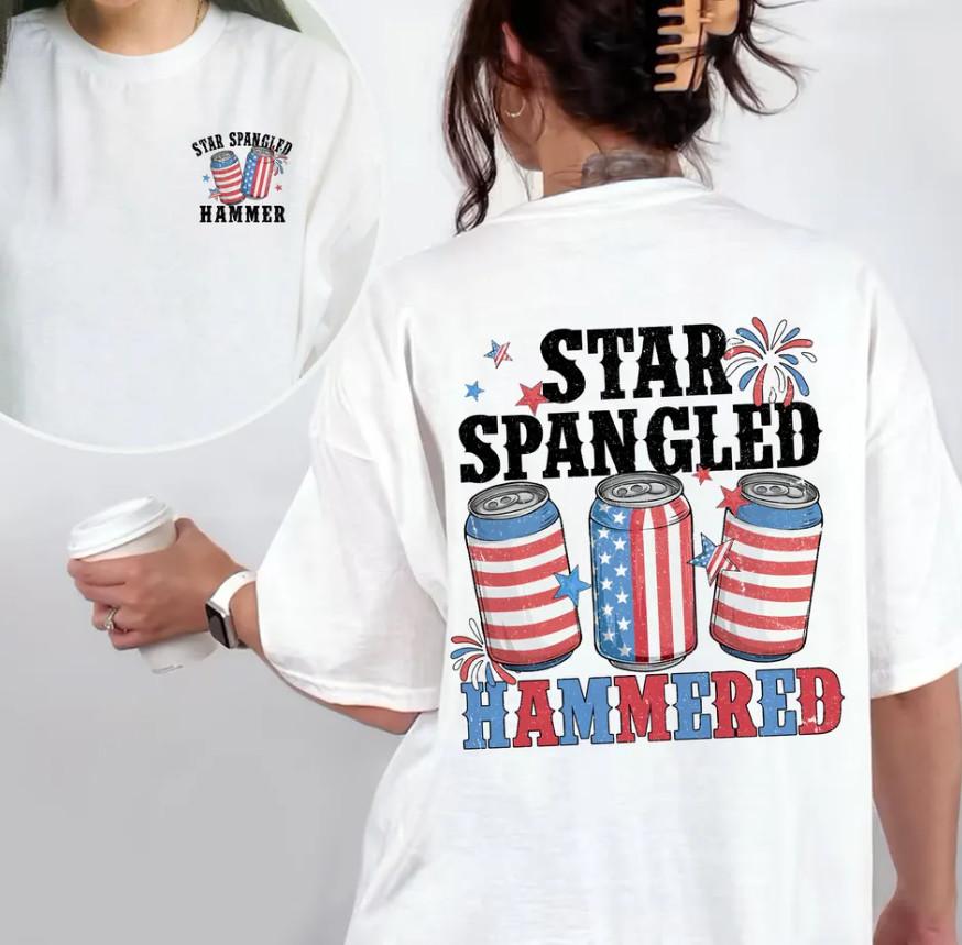 Star Spangled Hammered 4th Of July Shirt, Patriotic America ShTshirt Unisex T-Shirt L
