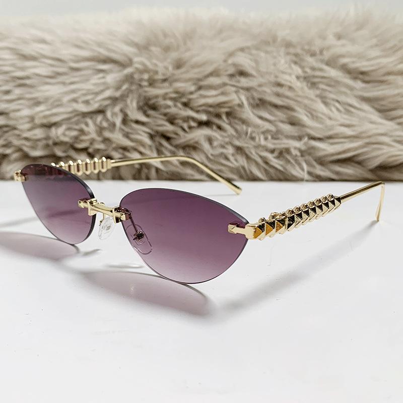 New Cat Eye Rimless Sunglasses Women Luxury Fashion Brand Oval Narrow Sun Glasses Shades Trendy Elegant Unique Eyewear