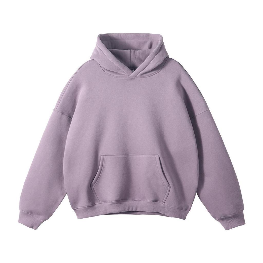 Autumn/Winter Unisex Loose Fleece-Lined Hooded Sweatshirt Jacket with Drop Shoulders - Solid Color Trendy Style in Stock