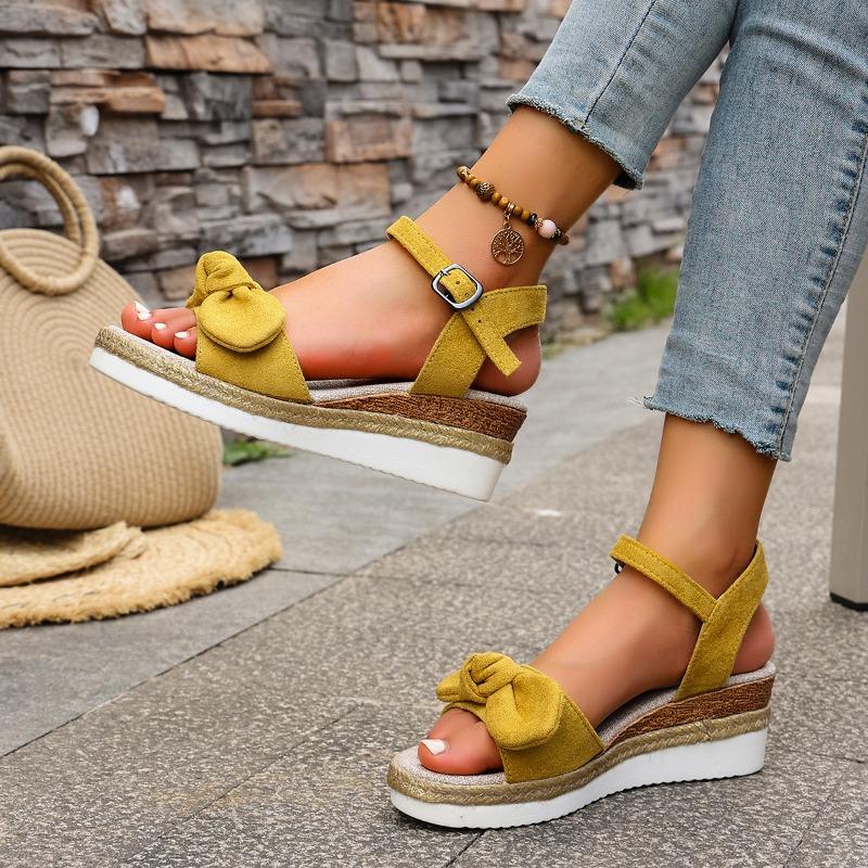 2025 Summer New Bow Wedge Heel Sandals New Fashion Platform Thick Bottom Sandals Buckle Casual Comfortable Sandals for Shoes