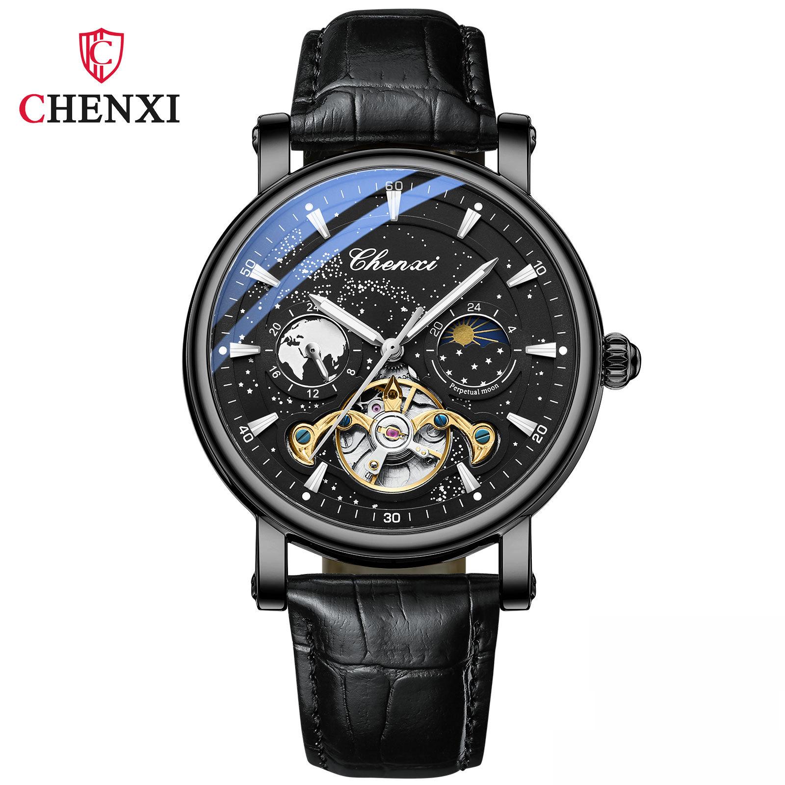 

Новые роскошные мужские часы ТОП-бренда с коробкой Star River Hollow Flywheel, мужские часы, полностью автоматические светящиеся деловые мужские механические часы leather belt