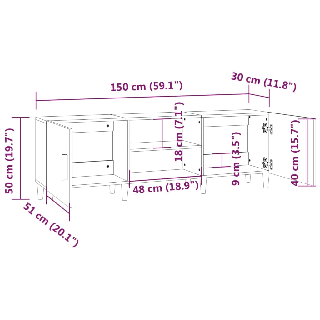 Vidaxl Szafka Pod Tv, Biała, 150X30X50 Cm, Materiał Drewnopochodny