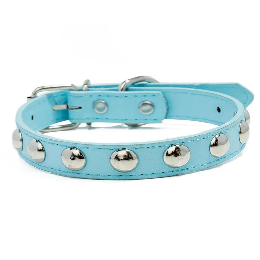 

Ошейник для щенков, модный, цветной, кожаный, ошейник с заклепками для маленьких собак, кошек, новорожденных французских бульдогов, ID, шейный ремешок S небесно-голубой