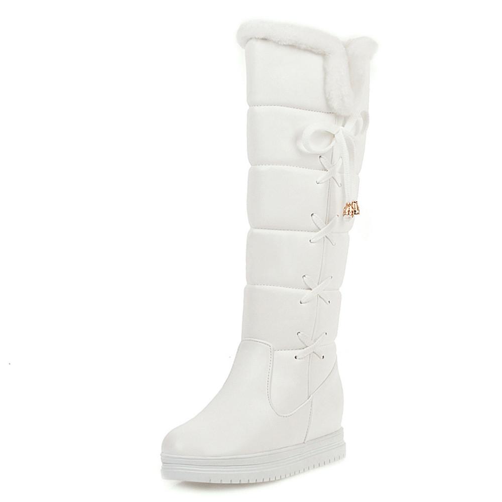 Fashion 2025 Winter Warm Pink White Snow Boots Women Shoes Low Heels Knee High Boots Female Lace-up Platform Plush Long Boats Mujer