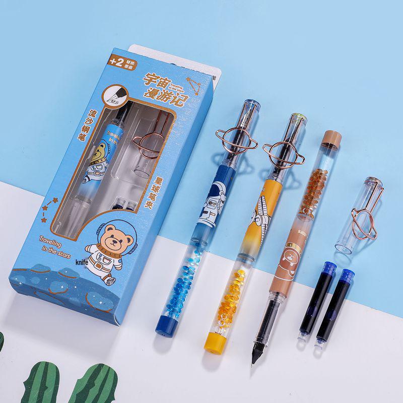 Crystal Blue Fountain Pen with 4 Replaceable Erasable Ink Cartridges