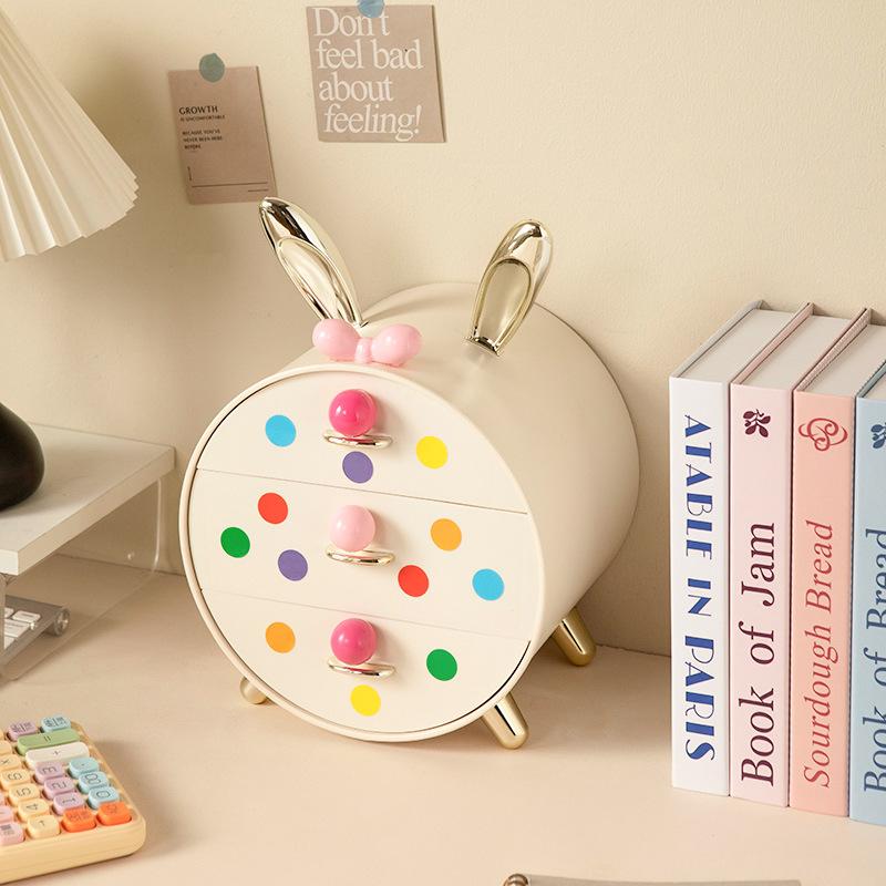Graffetta per capelli da bambino con coniglietto, organizer da scrivania, cassetto multistrato, scatola portaoggetti per cosmetici da dormitorio per studenti