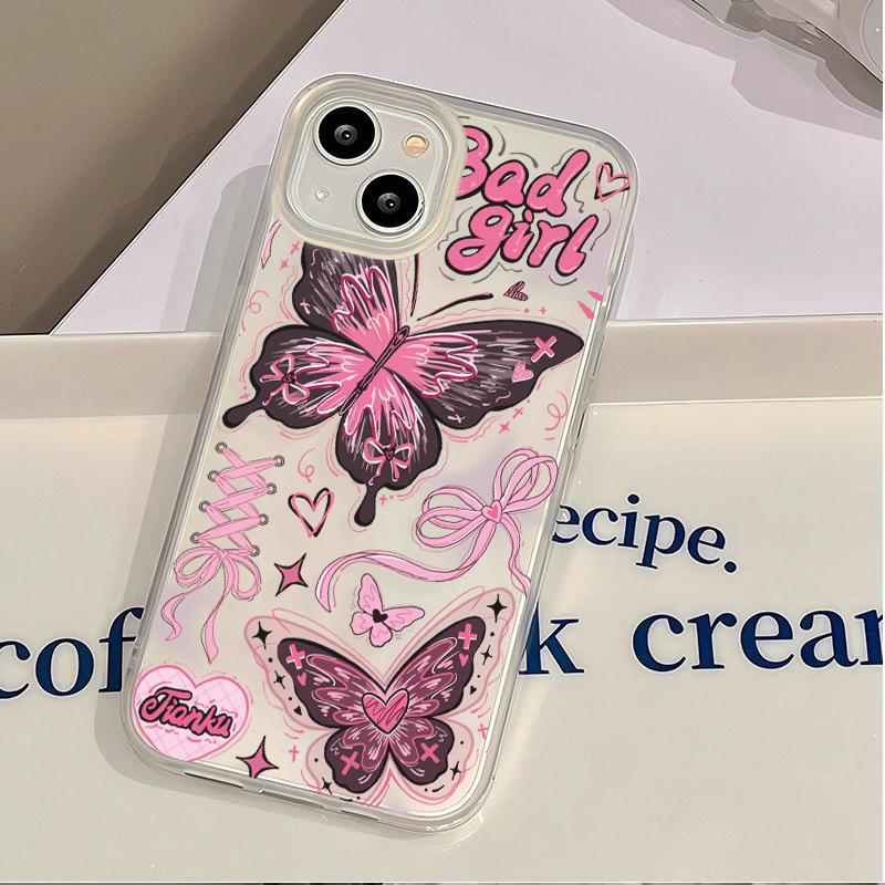 Pink Butterfly Phone Case For iPhone 13 Mini 12 14 Plus XR 16e 11 15 Pro Max X XS Max 7 8 Se 2020 Phone Cover iPhone Case
