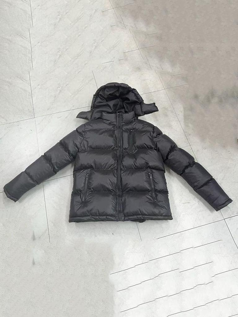 Men's Hooded Cotton-Padded Jacket with Red Label - Solid Color and Simple Design