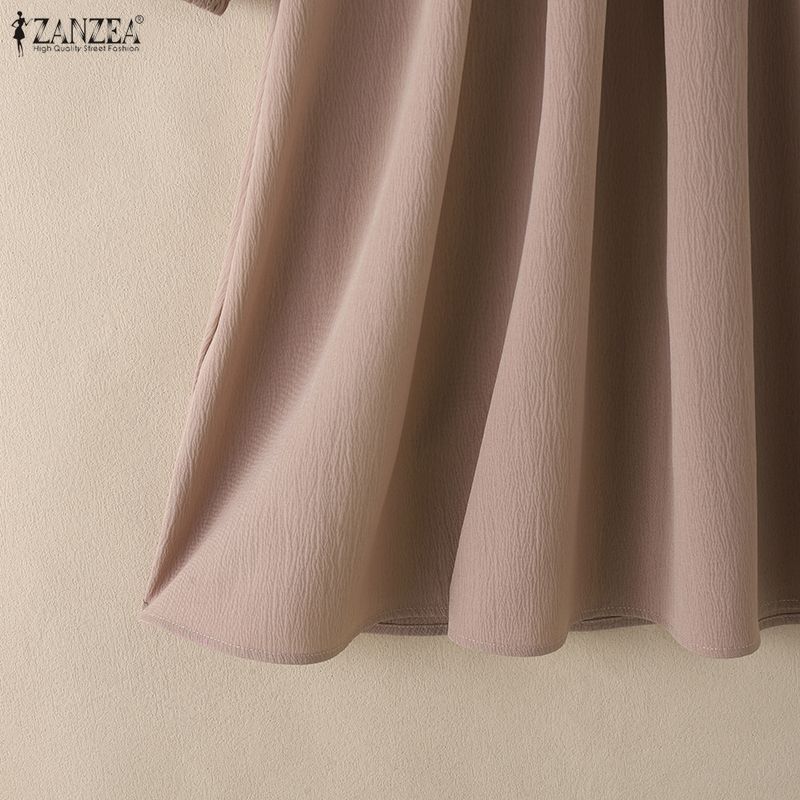 ZANZEA Rochie de vară casual pentru femei, cu guler drept, lejeră, în linie A, cu mânecă 3/4
