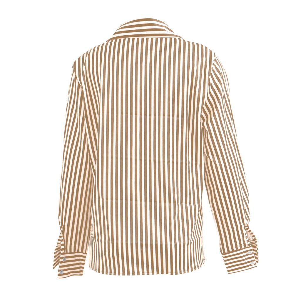Elegant And Stylish Retro Striped Collared Long,sleeved Shirt For Women