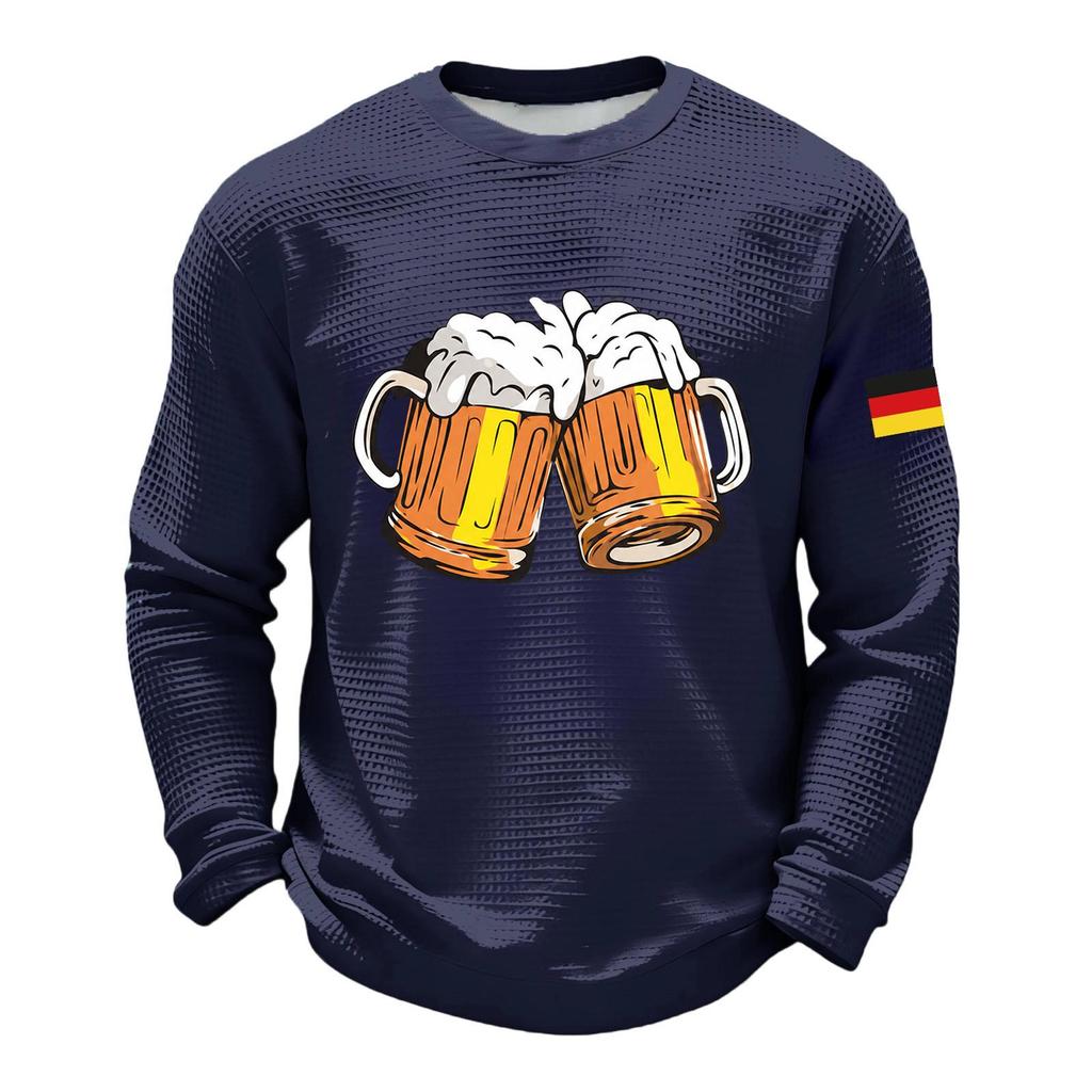 Men's Casual Loose Fit Crew Neck Sweatshirt Beer Festival Print Long Sleeve Pullover Comfortable Everyday Wear